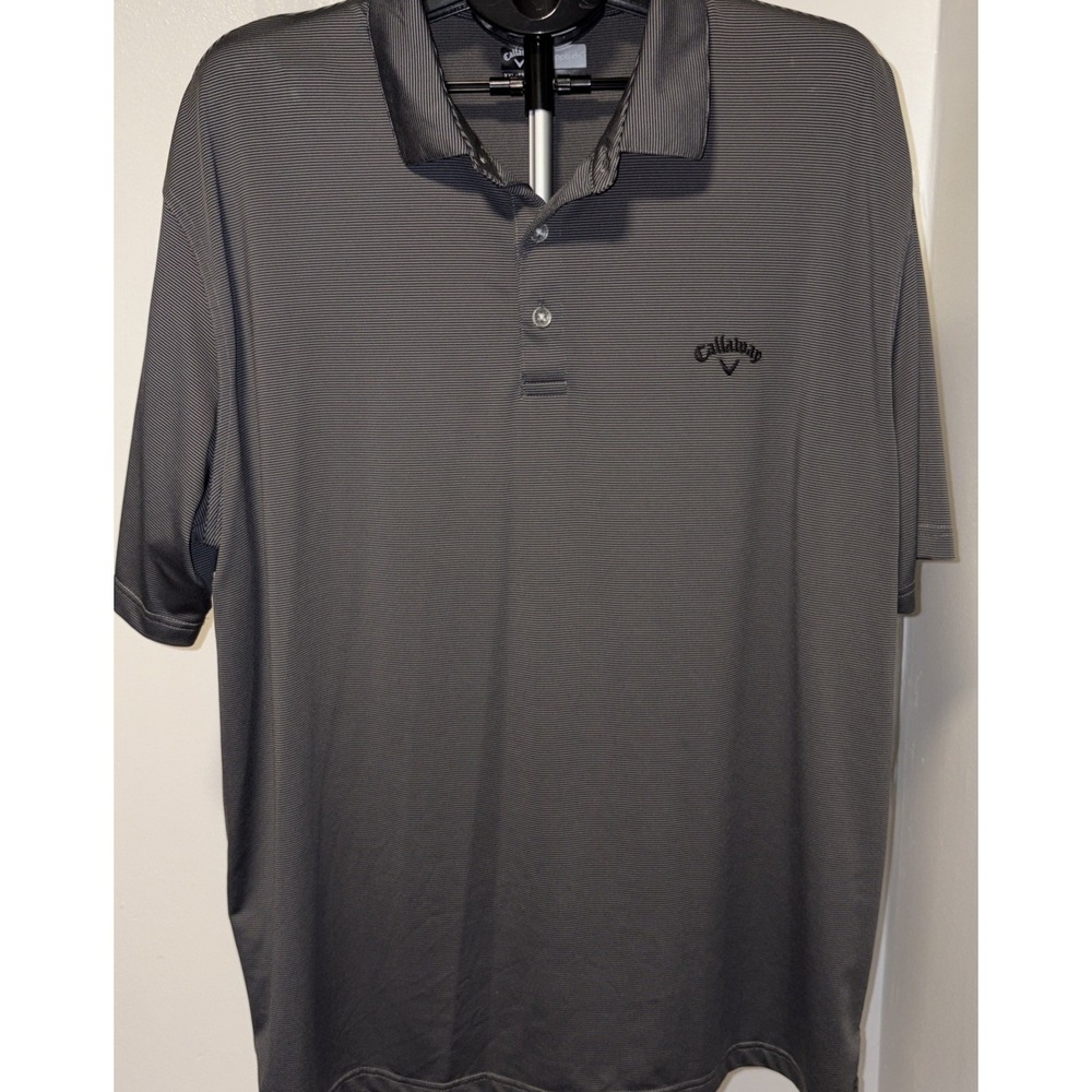 Callaway Polo Shirt Mens Size 2XL Gray Striped Opti Dri Fit Golf Short Sleeve